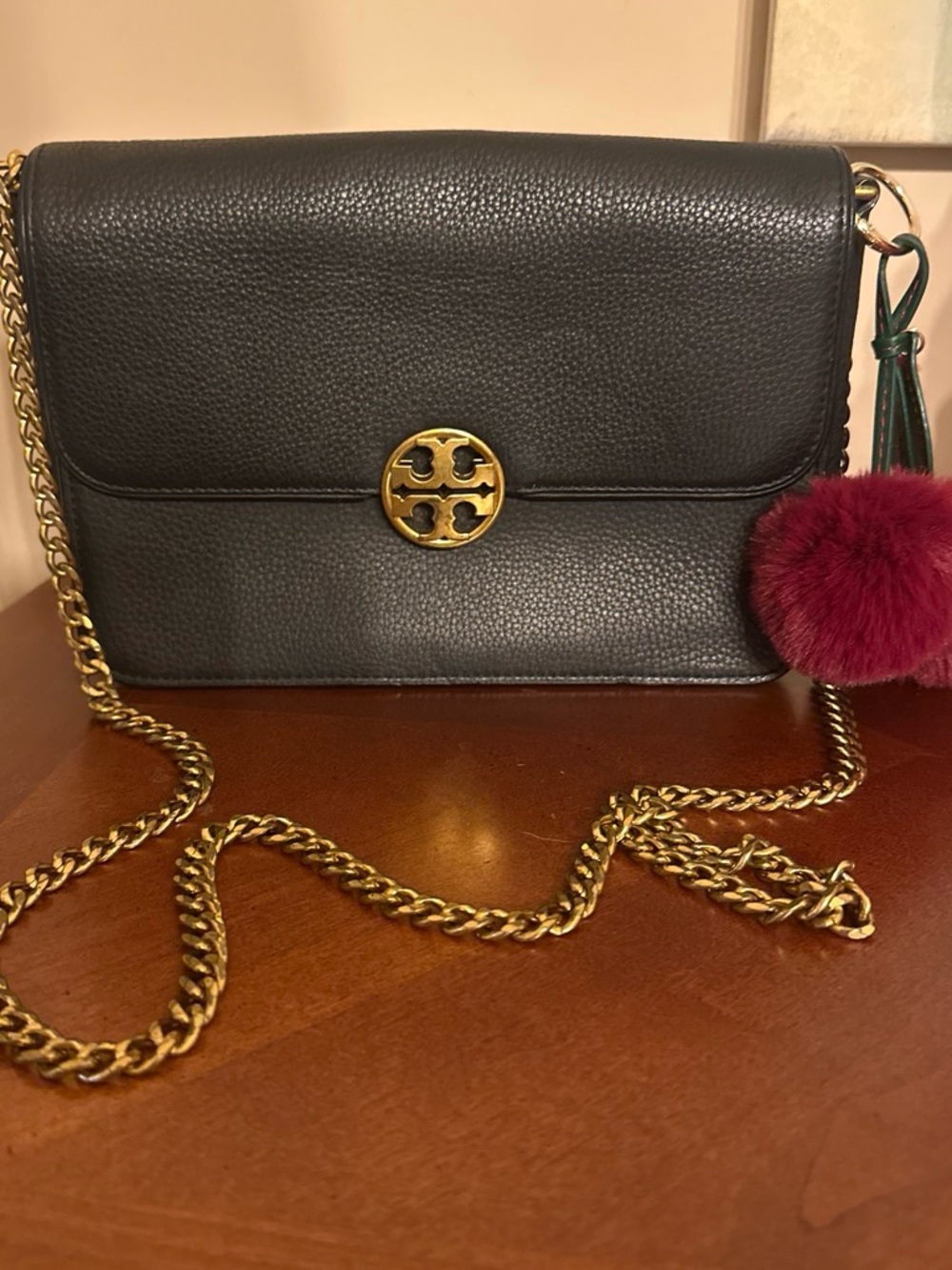 Tory Burch Black Leather Crossbody Shoulder Bag with Gold Hardware